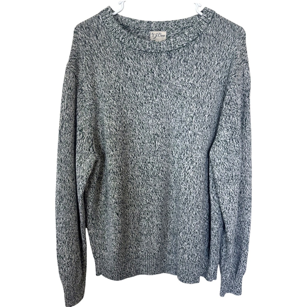 J.Crew‎ Mens Large Green Marled Linen Cotton Blend Knit Crewneck Sweater